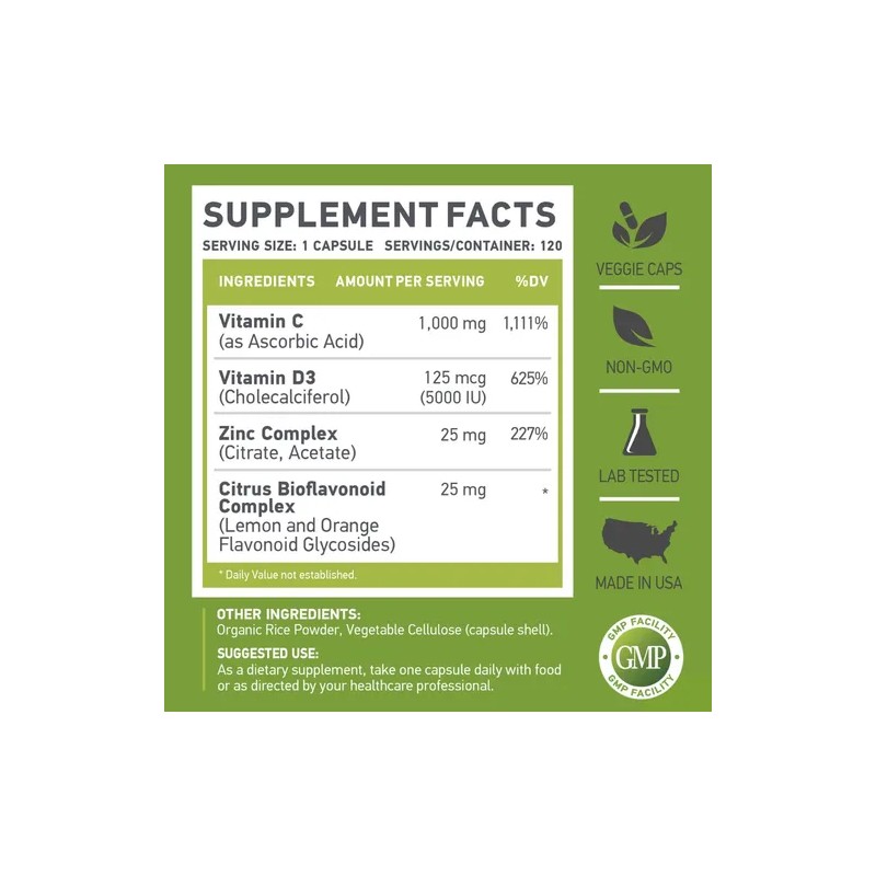 Muscle Food Labs Vitamina C 1000mg D3 Zinc 120 Cápsulas