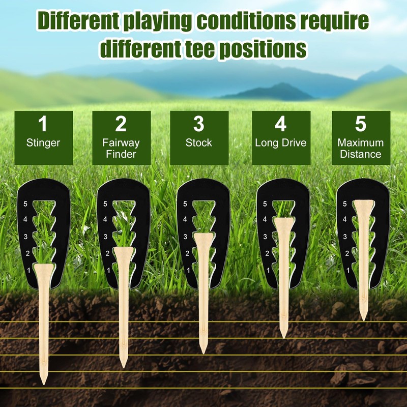 Lyreh Golf Tee Height Adjuster & Tees Holder Set, 5