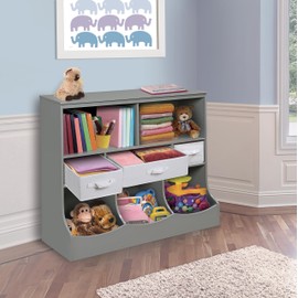 Badger Basket Combo Bin Toy Storage Unit and Book Shelf for Kids with 3 Baskets - Gray Cloud