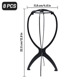BLLREMIPSUR 8 Piece Wig Stand Set Portable Wrinkles Plastic Wig Holder Movable Wig Stand Wig Dryer Wig Head Foldable