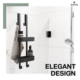 Bamodi Shower Caddy - Plastic - 2 Tier - Height Adjustable Door Shower Caddy - Scratch Free - Shower Hanger Organizer - No Rust - Plenty of Storage Space Bathroom Caddy Organizer - Black
