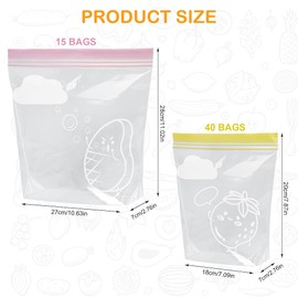 ZCDA 55-Count Reusable Freezer Bags – 2 Sizes (15×5 L + 40×2.5 L) BPA-Free Zip-Lock Food Storage & Sandwich Bags for Meat, Fruit, Veggies (Clear)
