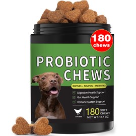 Probiotics for Dogs - 180 Dog Probiotics Chews with 5 Enzymes & 4 Prebiotics for Digestive and Gut Health - Diarrhea & Bowel Support, Yeast Balance, Immunity, Allergies & Itchy Skin (Chicken)