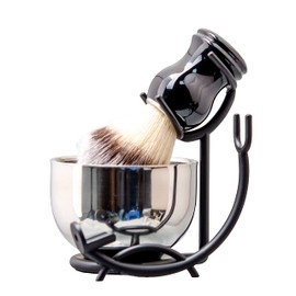 Grandslam 3 in 1 Shaving Set Barber Shaving Brush Stainless Steel Shaving Bowl and Shaving Holder Best Gift for Dad Husband Boyfriend