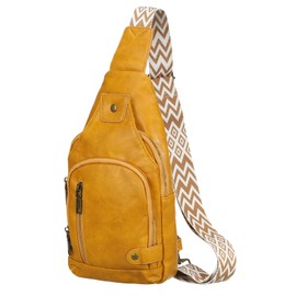 DTGN PU Leather Sling Bag Crossbody Backpack - 6.69"x12.6" (LXH) Good for Women Men Hiking Travel - Multipurpose Casual Packs Shoulder Yellow