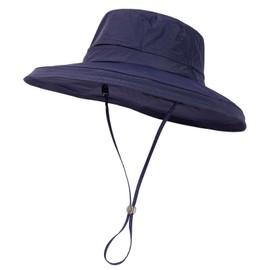 TOP-EX Waterproof UPF 50+ Sun Hat for Women Wide Brim with Ponytail Hole Bucket Hats for Beach Fishing Hiking Gardening Packable Summer Hat (UK, Alpha, S, M, Navy)