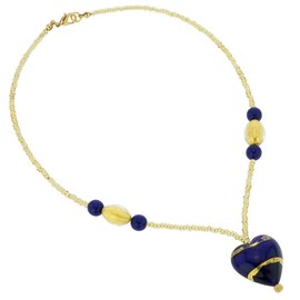 GlassOfVenice Murano Glass Heart Necklace - Gold and Blue