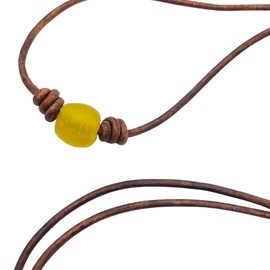 Mens Surfer Sea Glass Necklace - Men Surfing Seaglass Waterproof, Hawaii Jewelry, Hawaiian Vibes, Women Cute Choker, Beach Aesthetic Accessories, African Ocean Recycle Bead, Summer (Yellow)