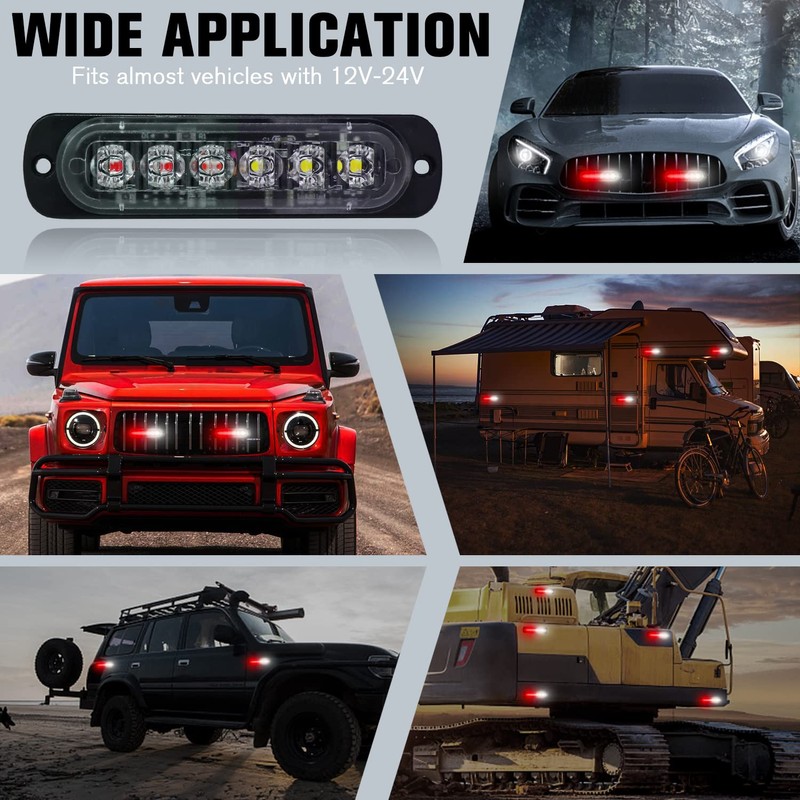 DIBMS LED Emergency Strobe Lights, 8x Red White 6 LED