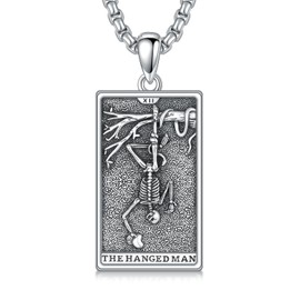PELOVNY Skeleton Necklace 925 Sterling Silver Tarot Card Necklace The Hanged Man Tarot Skeleton Pendant Tarot Jewelry Christmas Birthday Gifts for Women Men Unisex