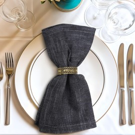 Urban Villa Dinner Napkins Black White Chambray Cloth Napkins (Set of 6) Oversized 20x20 Inches 100% Cotton Slub Premium Quality Soft Durable Mitered Corners Reusable Washable Everyday Use Napkins