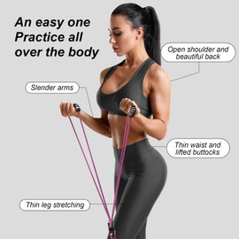 Pilates Reformer Kit - Resistance Tubes Set with Handles, Portable Pilates Reformer Bands, Fitness Accessories for Women Man, Portable Home Workout Solution, Home Gym Resistance Band Equipment,Purple