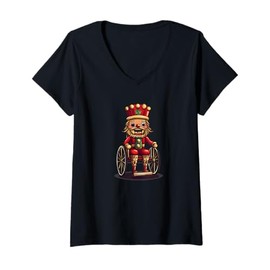 Womens Funny Nutcracker in Wheelchair Costume for Man and Woman V-Neck T-Shirt