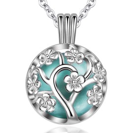 EUDORA Harmony Ball Cherry Blossom Necklace,with Chime Music Wishing Ball Locket Pendant Necklaces for Women Girls Nice Jewelry Gift, 30"+45" Chain
