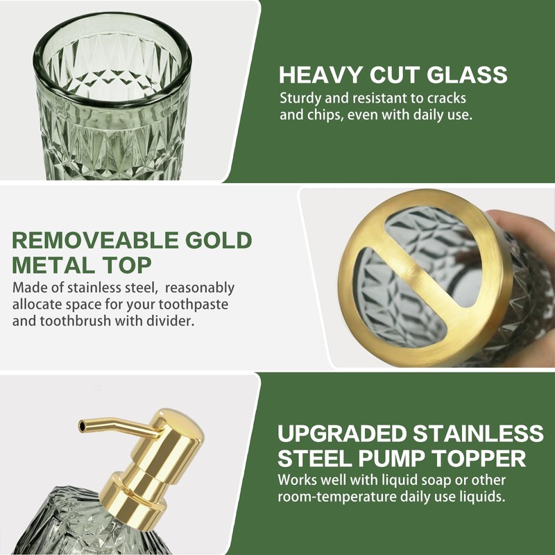 Towoaafu Green Bathroom Accessories Set - 5 PCS Glass Bathroom