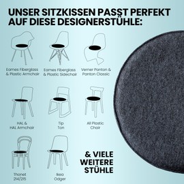 easy and green Round Felt Seat Cushion with Non-Slip Coating - Made in Germany - Round Chair Cushion Made of Upcycling rPET Felt - Seat Cushion Chair Washable Extra Thick (1, Grey, Round)