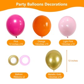 Pink Orang Balloons 12 inch 50 pcs Pink Orang Latex Party Balloons Hot Pink Orange Confetti Balloons for Birthday Baby Shower Graduation Wedding Tropical Party Decoration