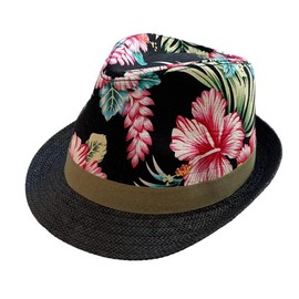 Hibiscus Floral Print Fedora Hat - size: large, color: black