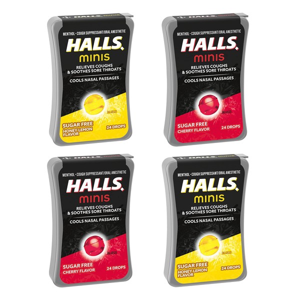HALLS Minis Cherry & Honey Lemon Sugar Free Cough Drops