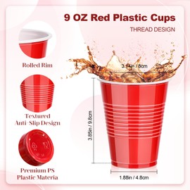 100 PCS 9 OZ Plastic Cups, Party Cups Red Cups Disposable Drinking Cup Bulk for Bachelor Party Christmas Graduation Wedding Birthday Picnic Festive Celebrations
