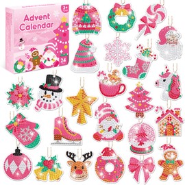 Diamond Painting Advent Calendar Pink Christmas 24 Days Count Down Calendar DIY Gem Keychains Arts and Crafts for Girls Christmas Gift