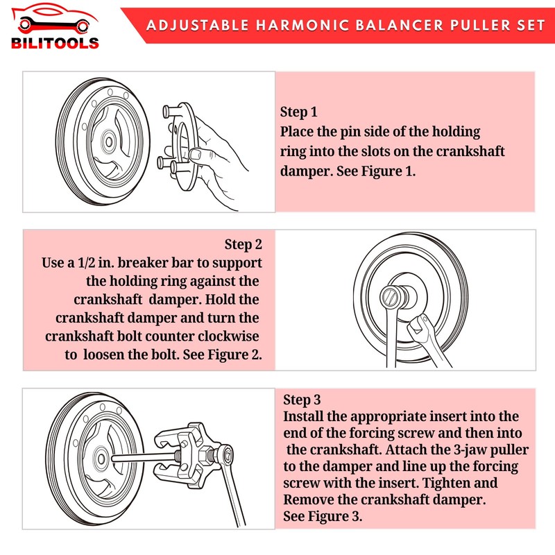 BILITOOLS Harmonic Balancer Puller Set, Upgraded 3-Jaw Pulley Puller with