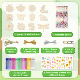 Pack of 12 Wooden Spring Wind Chimes Set, Children's Birthday Craft Set, Spring - Wooden Wind Chime Craft Set for Boys and Girls, Wind Chimes Craft Set Children