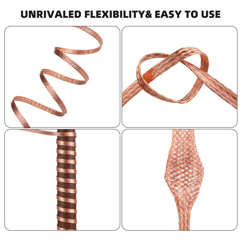 20FT Flat Copper Braid Cable, KWOKWEI 1/4" Braided Copper Ground