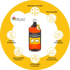mituso mituso Rizinusöl 2x 1000 ml - 100% reines kaltgepresstes Öl, nativ Ph. Eur., Wimpern Serum, Haaröl, natürliche Haarpflege