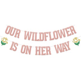 Rose Gold Glitter Our Wildflower is on Her Way Banner, Sweet Baby Girl Gender Reveal Decor, Baby Shower Decorations, Little Wildflower Welcome Baby Shower Decoration