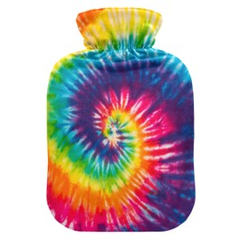 Rainbow Tie Dye Hot Water Bottle Premium Rubber Winter Hot Water Bags with Soft Velvet Cover 2 Liter