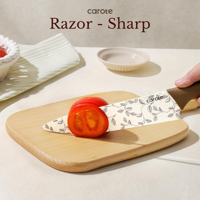 CAROTE 12PCS Knife Set, Kitchen Knife Set with 6 Blade