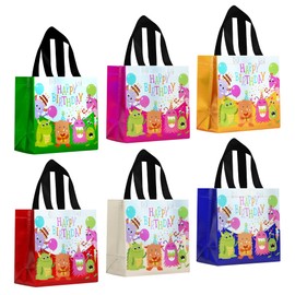 huichuan Cartoon Monsters Birthday Bags for Kids - 12 Pack Waterproof Non-Woven Reusable Small Gift Bags Bulk for Party Favors, School Events & Gift Wrapping (8x3.9x8 Inches, 6 Colors)