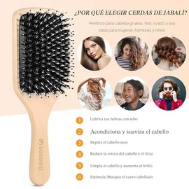 Cepillo para el Cabello, Sosoon Cepillo de Paleta con Cerdas de Jabalí para Cabello Largo Corto Grueso Fino Rizado Liso Ondulado Seco para Hombres Muj