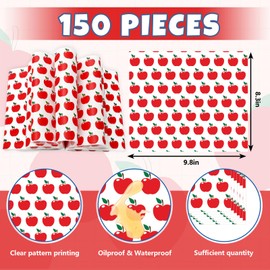 JarThenaAMCS 150Pcs Fall Apples Wax Paper Deli Paper Tissue Red Fruit Sandwich Wrap Waterproof Oil-Proof Picnic Liner for Back to School Party Kitchen Supplies