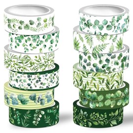 Juego de cinta Washi, 12 rollos de cinta decorativa de hojas verdes, plantas tropicales, cinta de enmascarar para suministros de diario, diario basura, álbumes de recortes, manualidades y