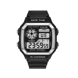 COJR Men's Digital Wristwatch, 5 ATM, Waterproof, Multi-functional, Alarm, Stopwatch, Date, Week, LED Color Light, Popular, Running, Simple, Outdoors, Stylish, Unisex, Japanese and English Instruction