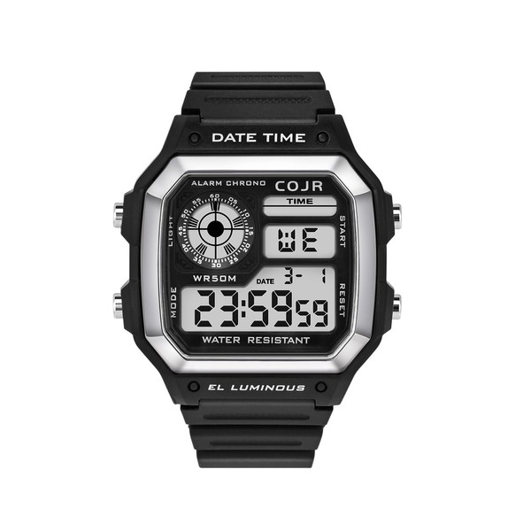 COJR Men's Digital Wristwatch, 5 ATM, Waterproof, Multi-functional, Alarm, Stopwatch,