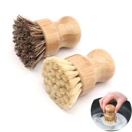 Kitchen Brush Bamboo Washing Up Brushes Wooden Cleaning Brush Wood Round Mushroom Brush Dish Brush Cup Brush Vegetable Brush Dish Brush Bamboo Natural Bristles for Cleaning Pots Pans Plates Cutlery 2