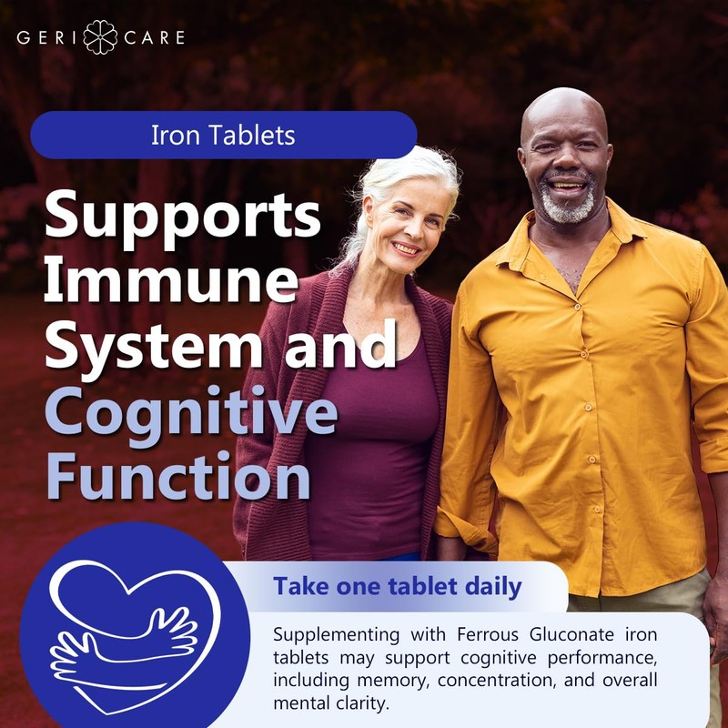 Gericare Iron 27mg Ferrous Gluconate 240mg, Iron & Energy Suplement,