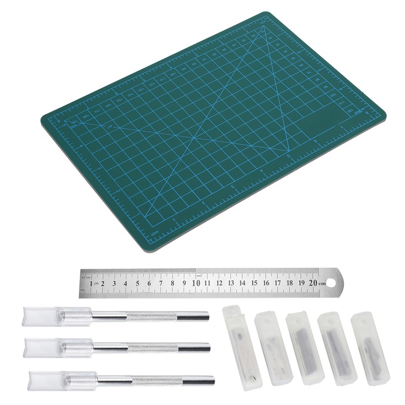 Carving Hobby Knife Kit Cutting Mat Handle Blades Ruler Art