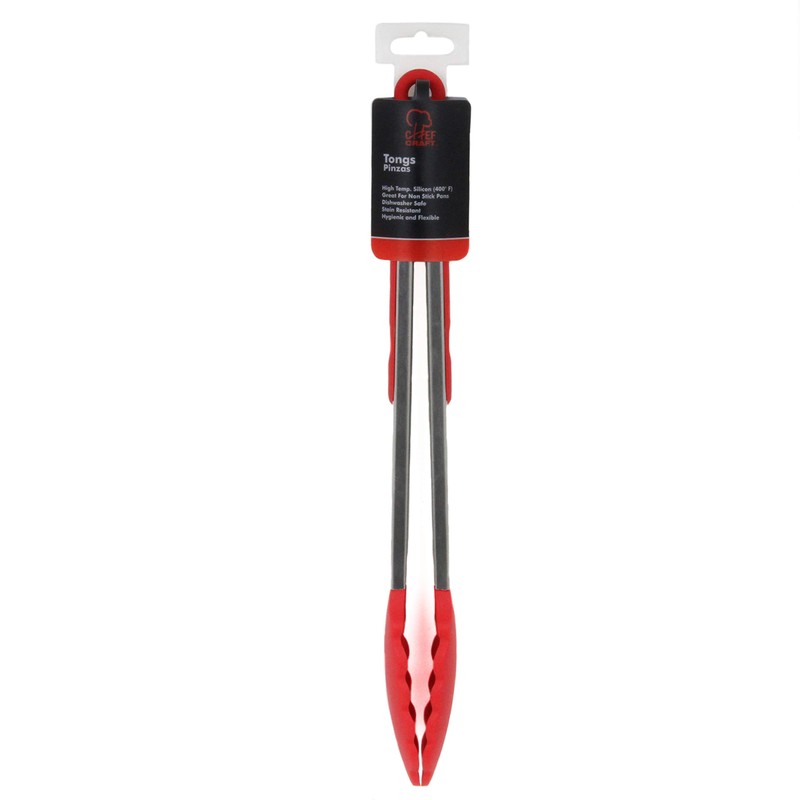 Chef Craft Premium Silicone Cooking Tongs, 12 inch, Red