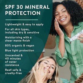 Badger Protector solar facial de óxido de zinc SPF 30, protector solar mineral ligero para cara, acabado mate, sin yeso blanco, vegano, resistente al agua, sin perfume, loción facial mineral con bloqueador solar, 1.7 onzas líquidas