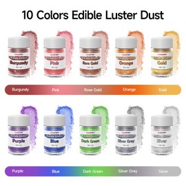 Cakestar Edible Glitter, 10 Colors Luster Dust Edible, Food Grade Shimmer Dust, Edible Glitter Powder for Drinks, Baking, Strawberries, Cupcakes, Cookies Decoration, 5g/bottle