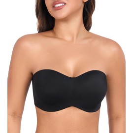 DotVol Women's Strapless Bandeau for Large Bust Unlined Seamless Underwire Minimizer Bras(Black，32DDD)