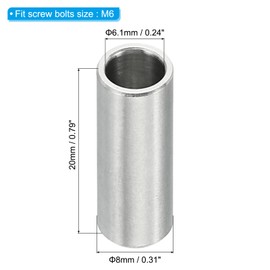PATIKIL M6 Stainless Steel Spacers, 10 Pcs Metal Spacer Stainless Steel 6.1mm ID x 8mm OD x 20mm L Stainless Steel Spacer Screw Standoff Round for 1/4" or M6 Screw Bolts