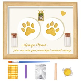 Glass Small Cremation Urns for Ashes Keepsake - Pet Paw Print Impression Kit - Keepsake Handprint Ornament Kit - 8 inch Wooden Picture Frame Pet Memorial Gifts for Loss of Dog Cat﻿,Natural Color