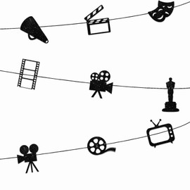 Y 9pcs Black Glitter Silhouette Banner for Movie Night Movie Prop Theme Party Background Decorations Men Women Boys Girls Birthday Anniversary Party Decor Supplies