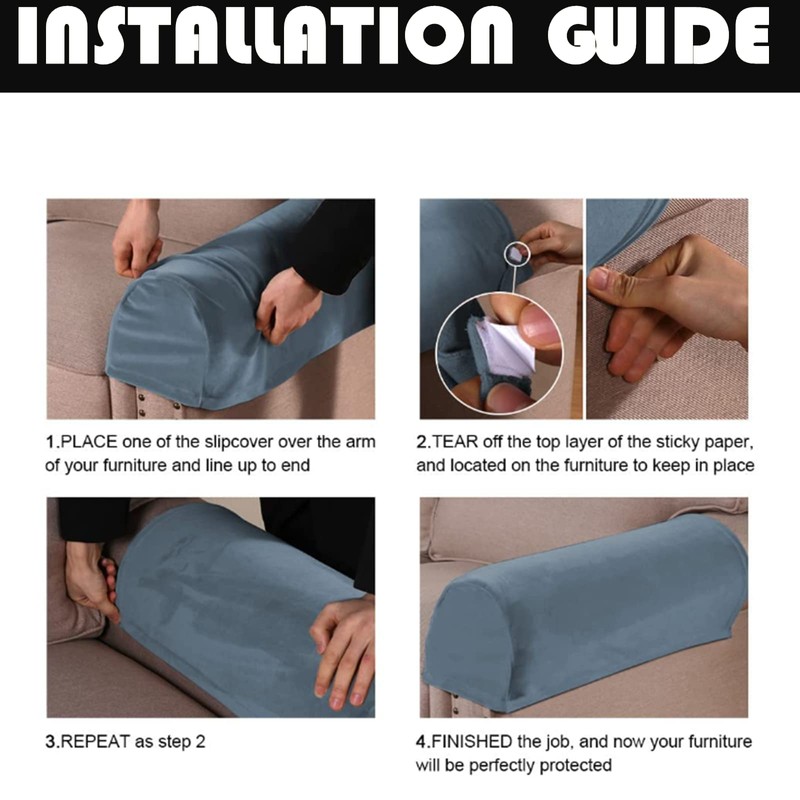 GAMUKAI 2 Pack Velvet Stretch Armrest Covers - Non Slip