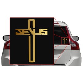 Jesus Cross Christian [Pick Any Color] Vinyl Transfer Sticker Decal for Laptop/Car/Truck/Window/Bumper (3in x 2.2in, Gold)